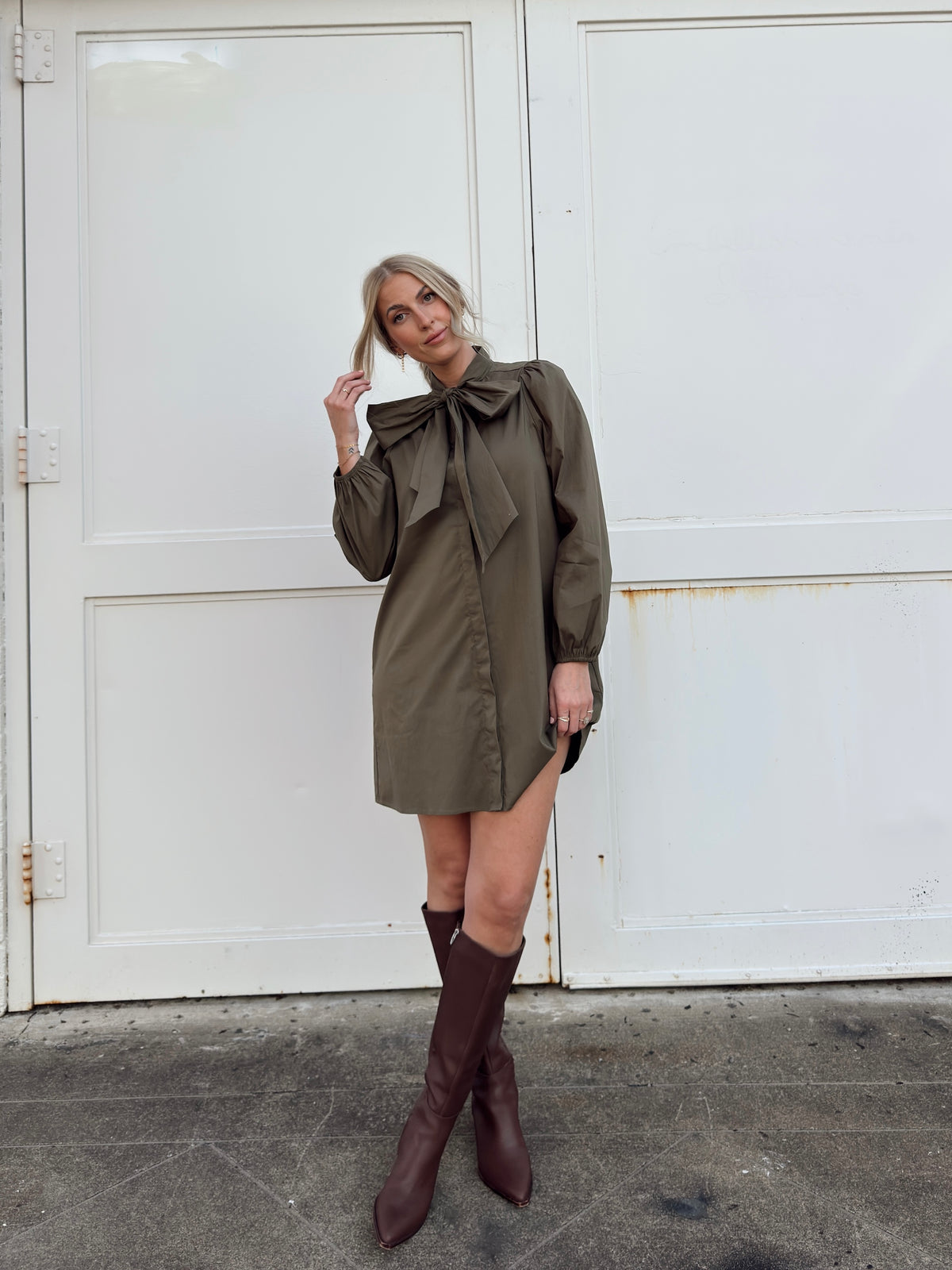 Thelma Olive Tie Neck Dress