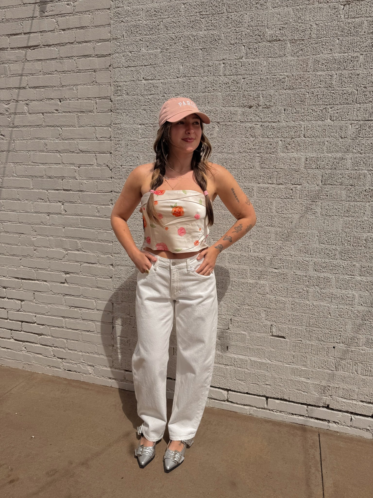 Floral Satin Strapless Top