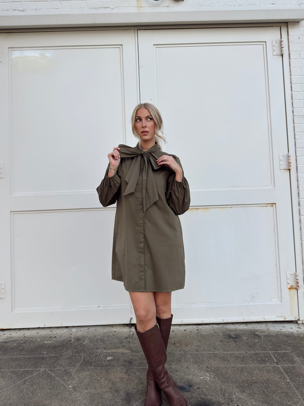 Thelma Olive Tie Neck Dress