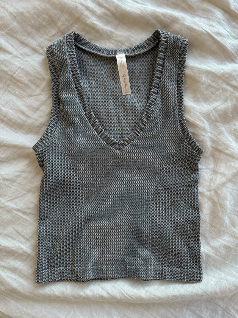 Two Tone V-Neck Tank - Cool Grey