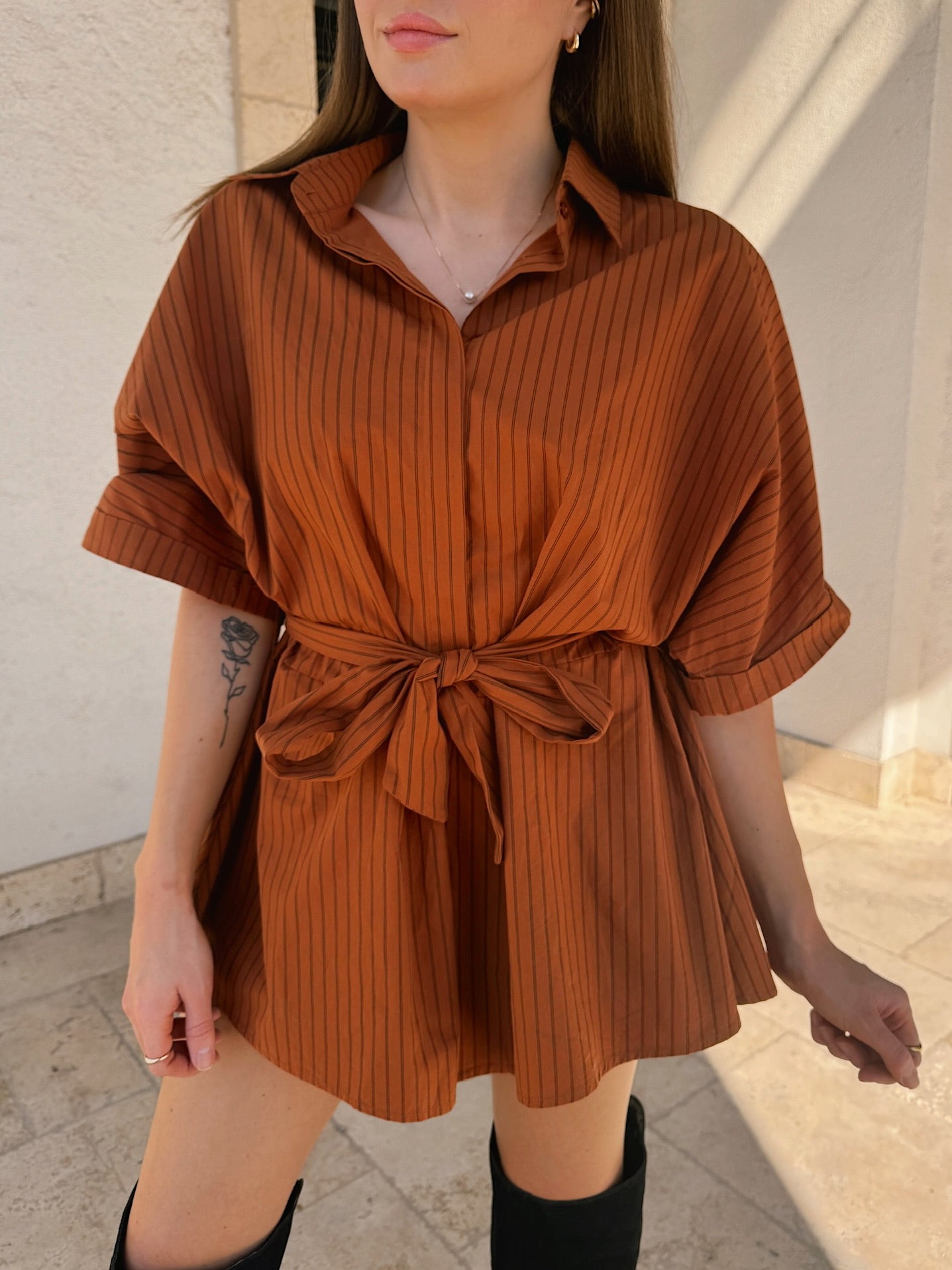 Meet Me in Santorini Ridge Romper - Terracotta