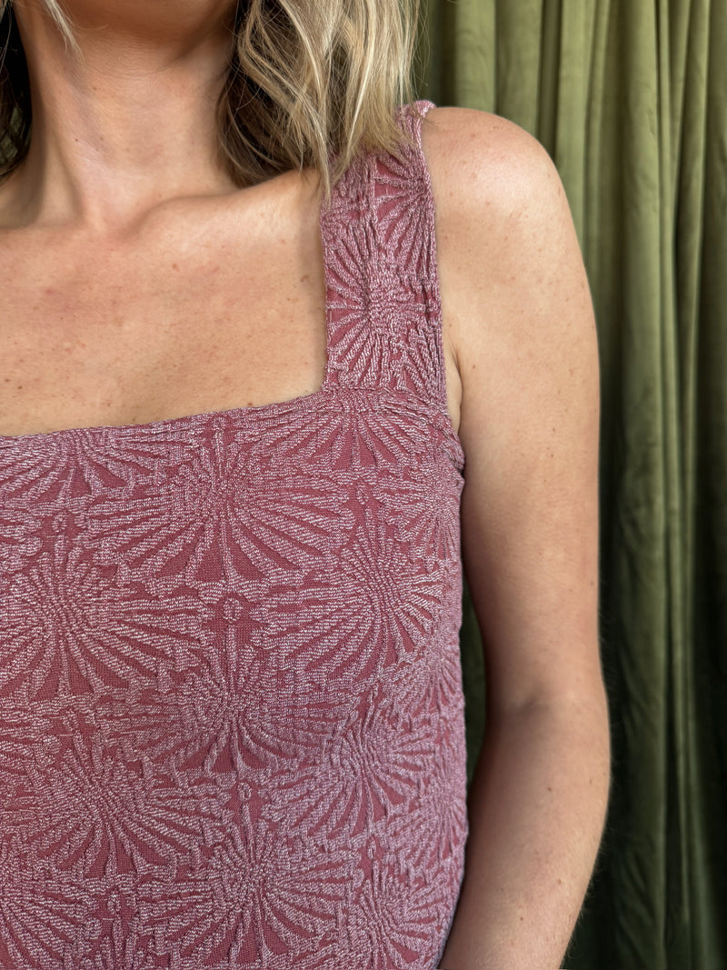 Jacquard Square Neck Tank - Maroon