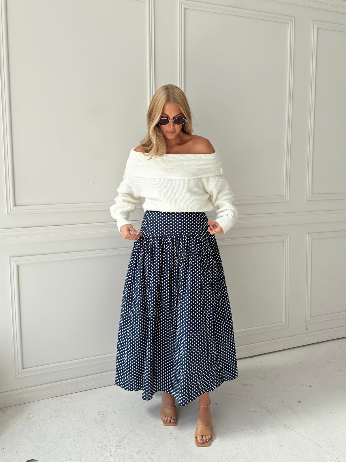 Set Your Sails Polka Dot Skirt - Navy