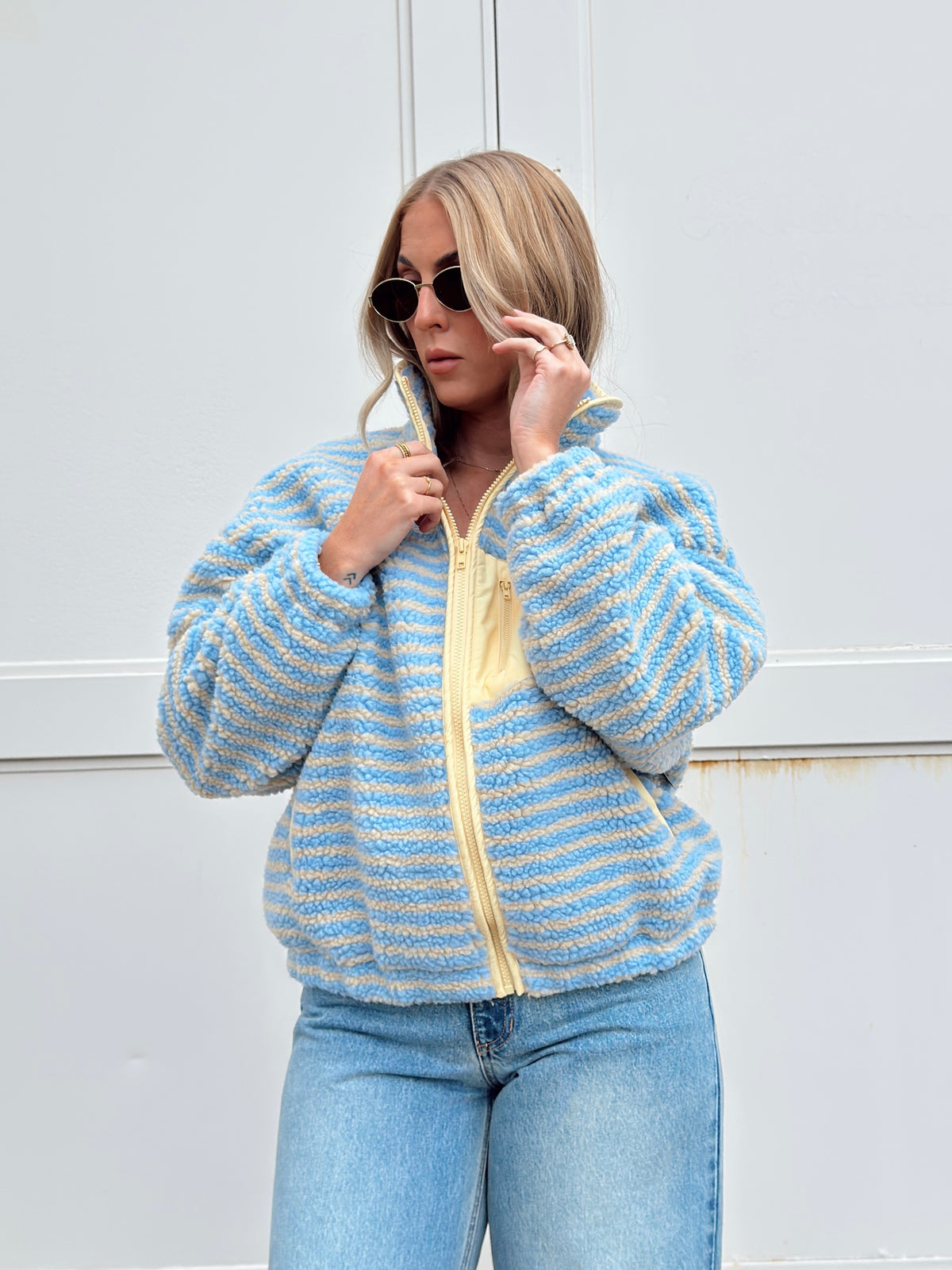 Madi Stripe Oversized Fleece Jacket