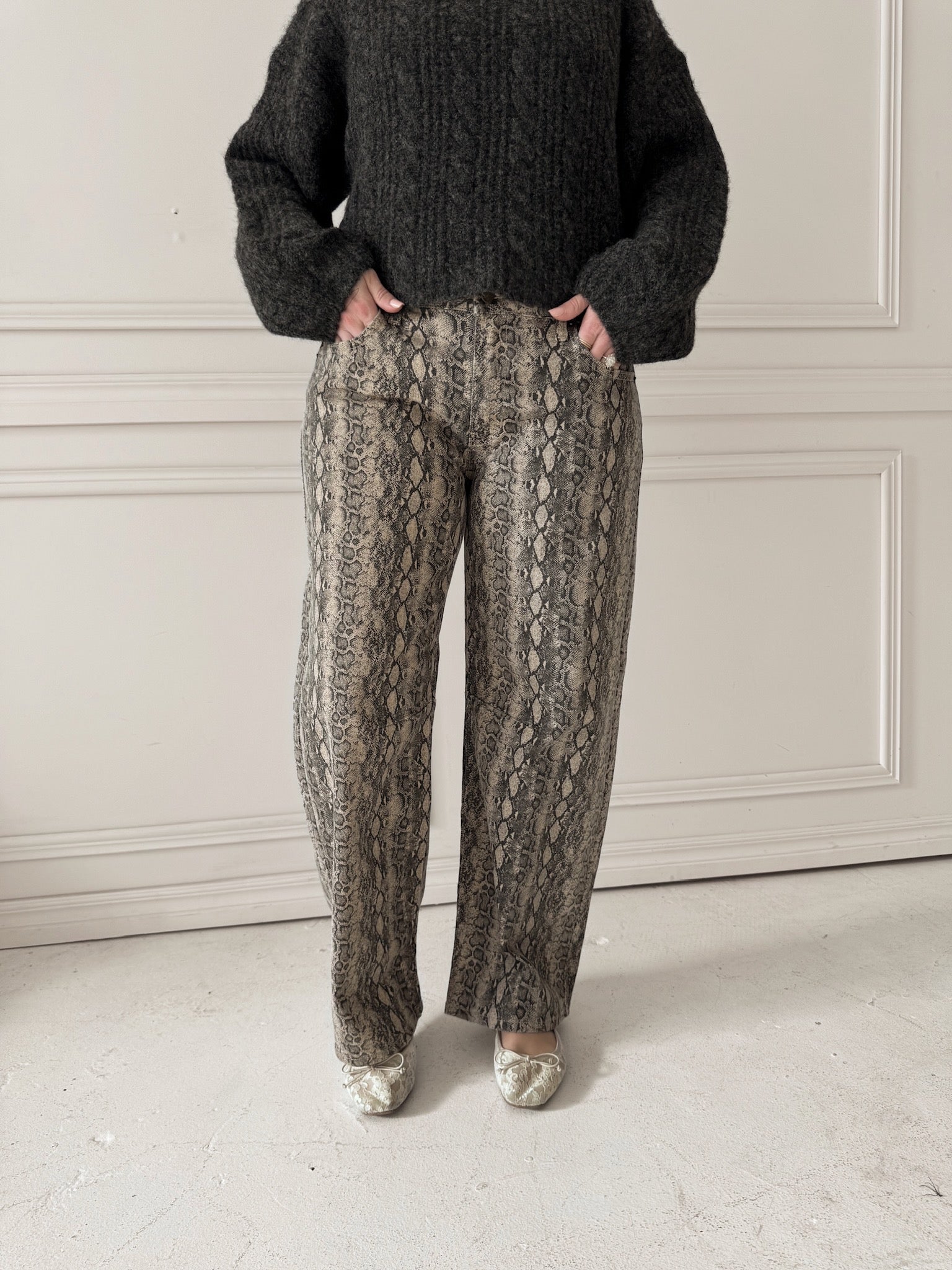 Snakeprint Barrel Denim