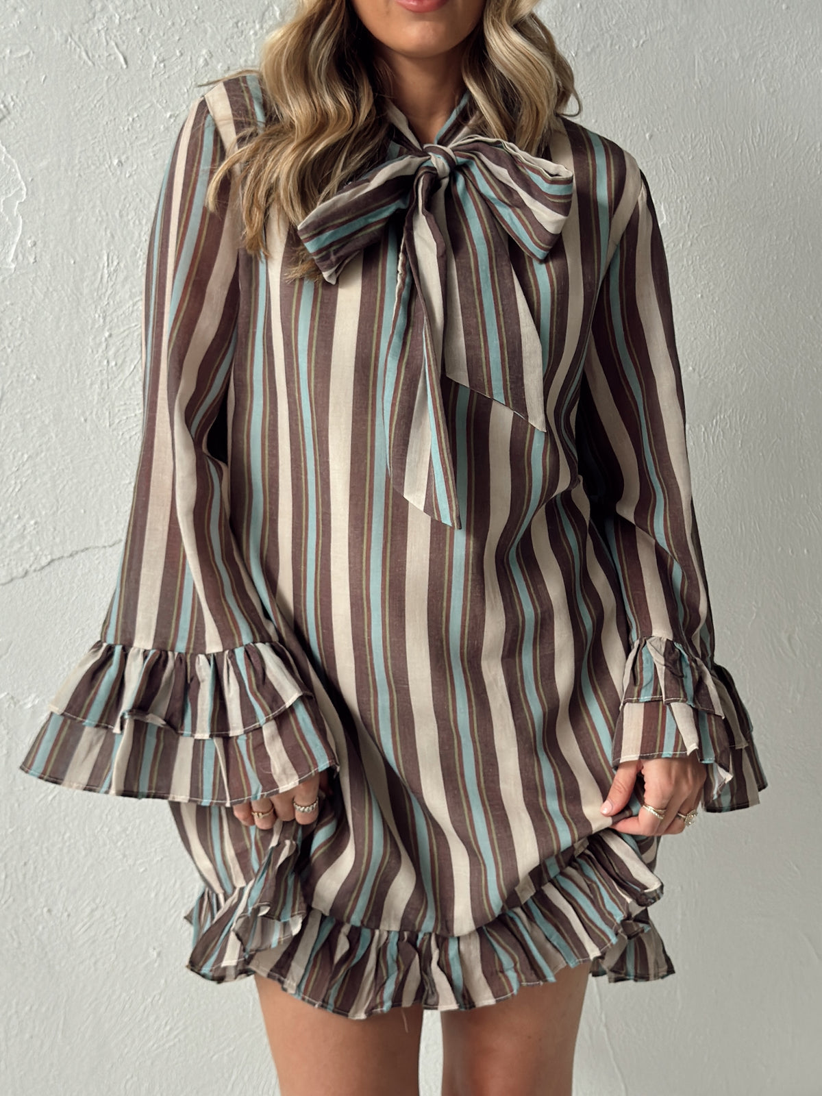 Junie Stripe Ruffle Hem Mini Dress