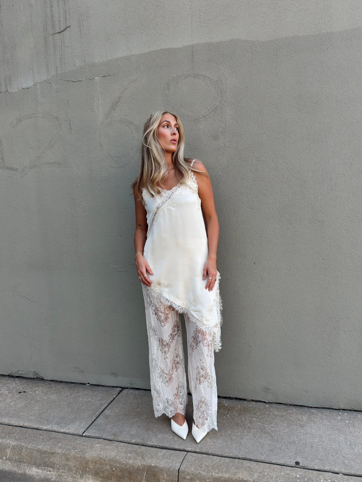 Maia Satin Lace Trim Set - Ivory