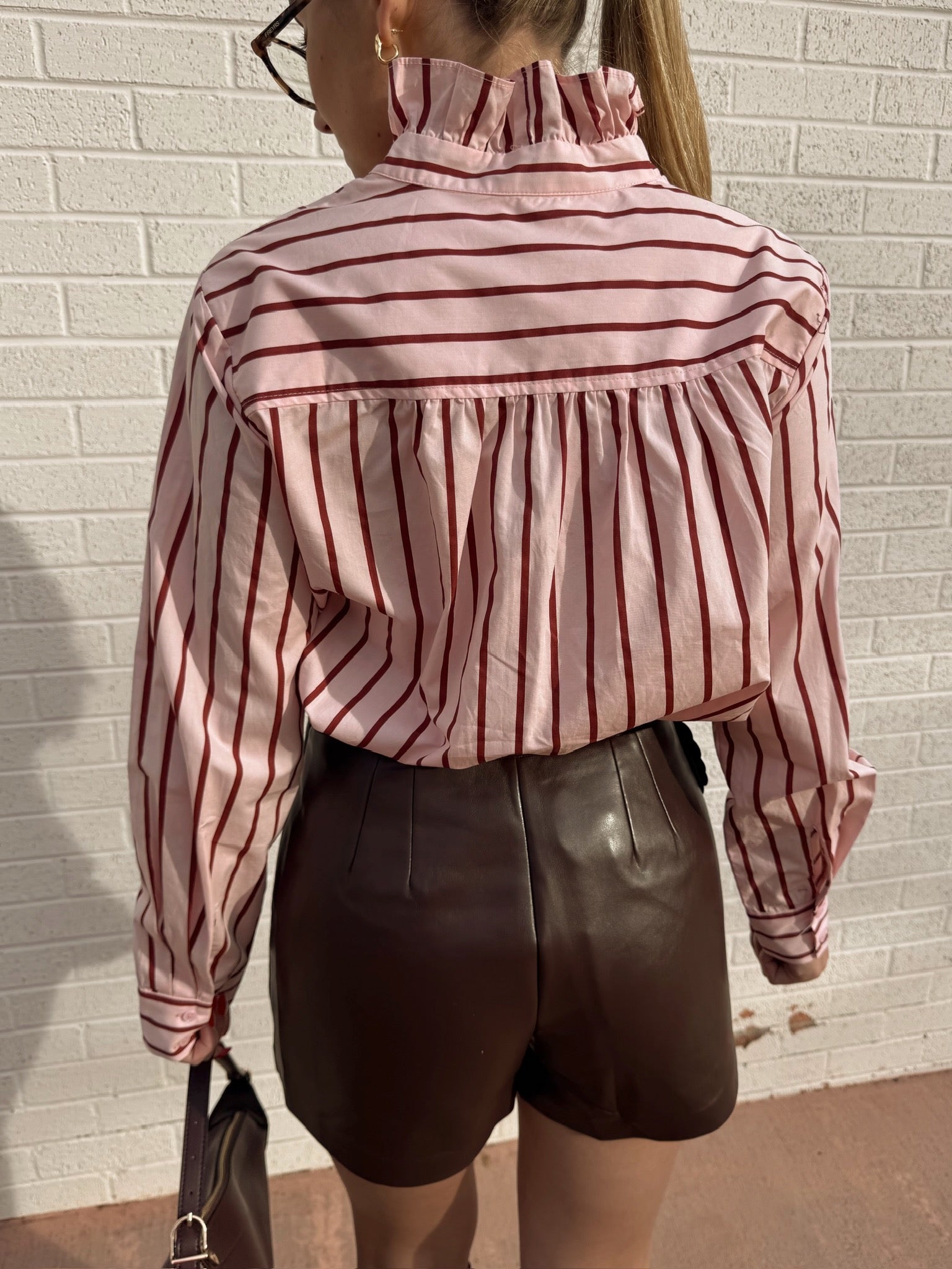 English Factory Stripe Ruffled Shirt