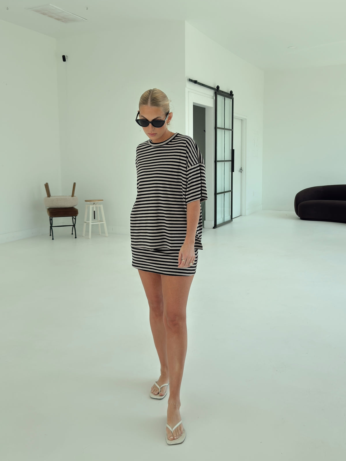 Weekender Stripe Top - Black/Taupe