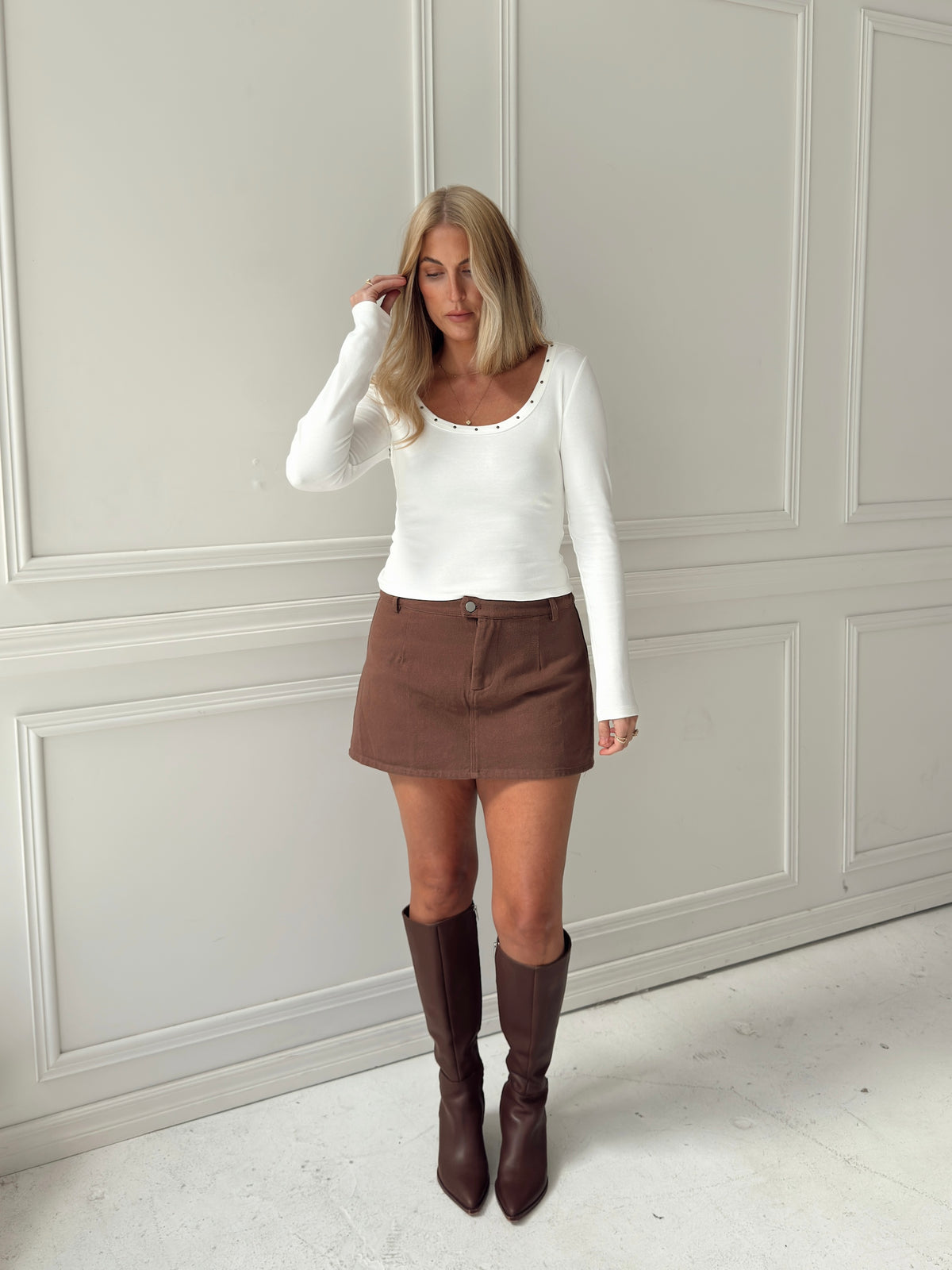 Amelia Studded Long Sleeve Top - Ivory