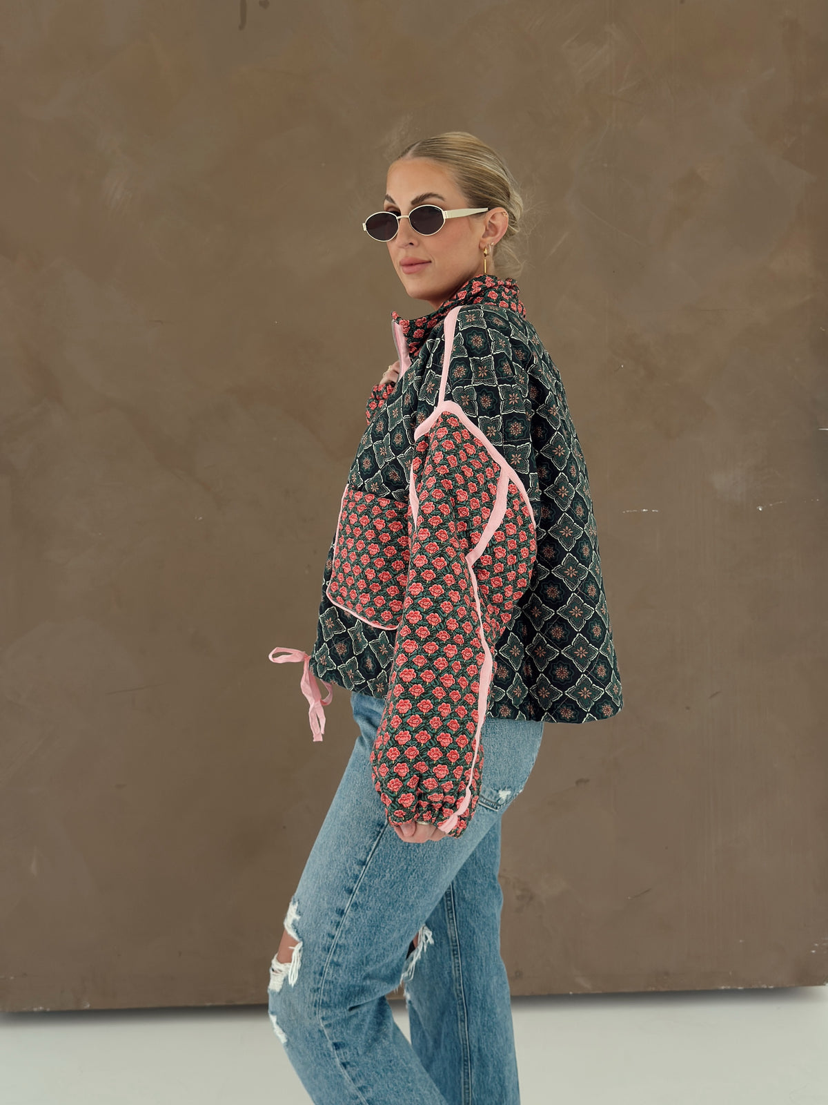 Quinn Quilted Bomber Jacket in Rose Garden