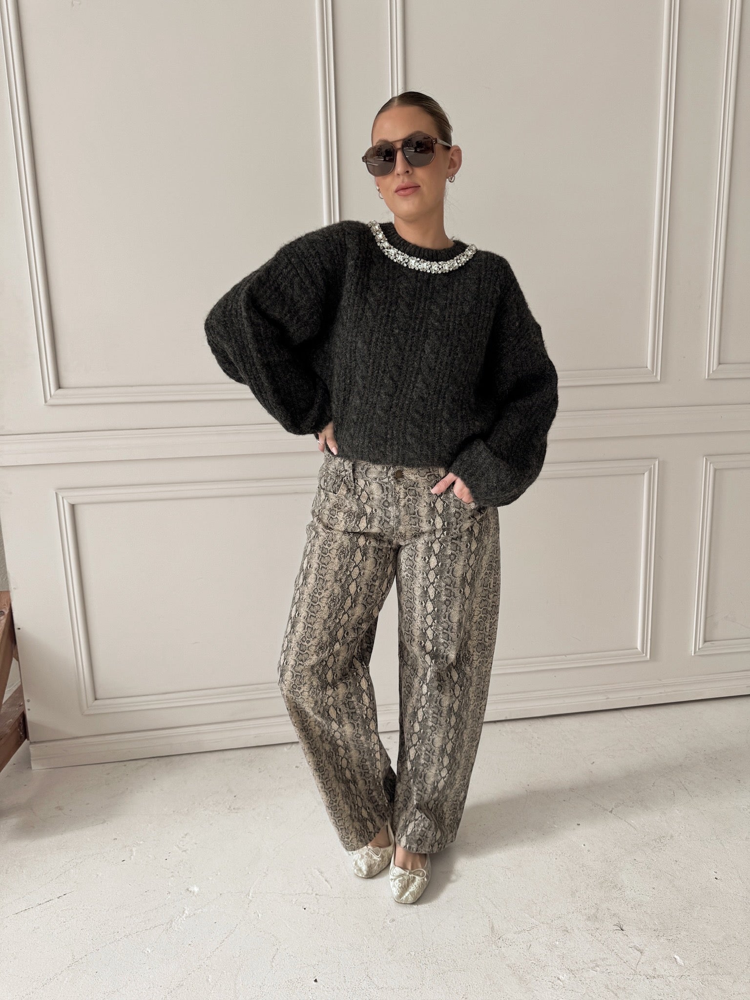 Snakeprint Barrel Denim