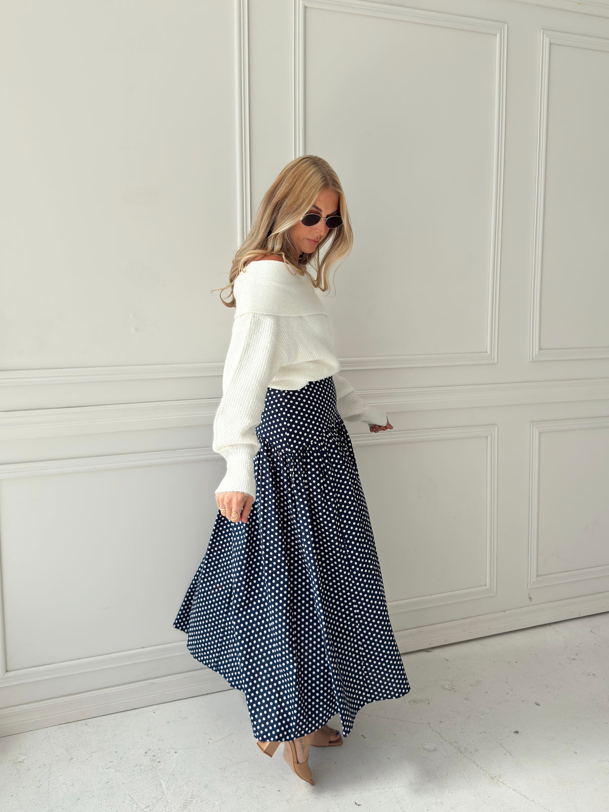 Set Your Sails Polka Dot Skirt - Navy