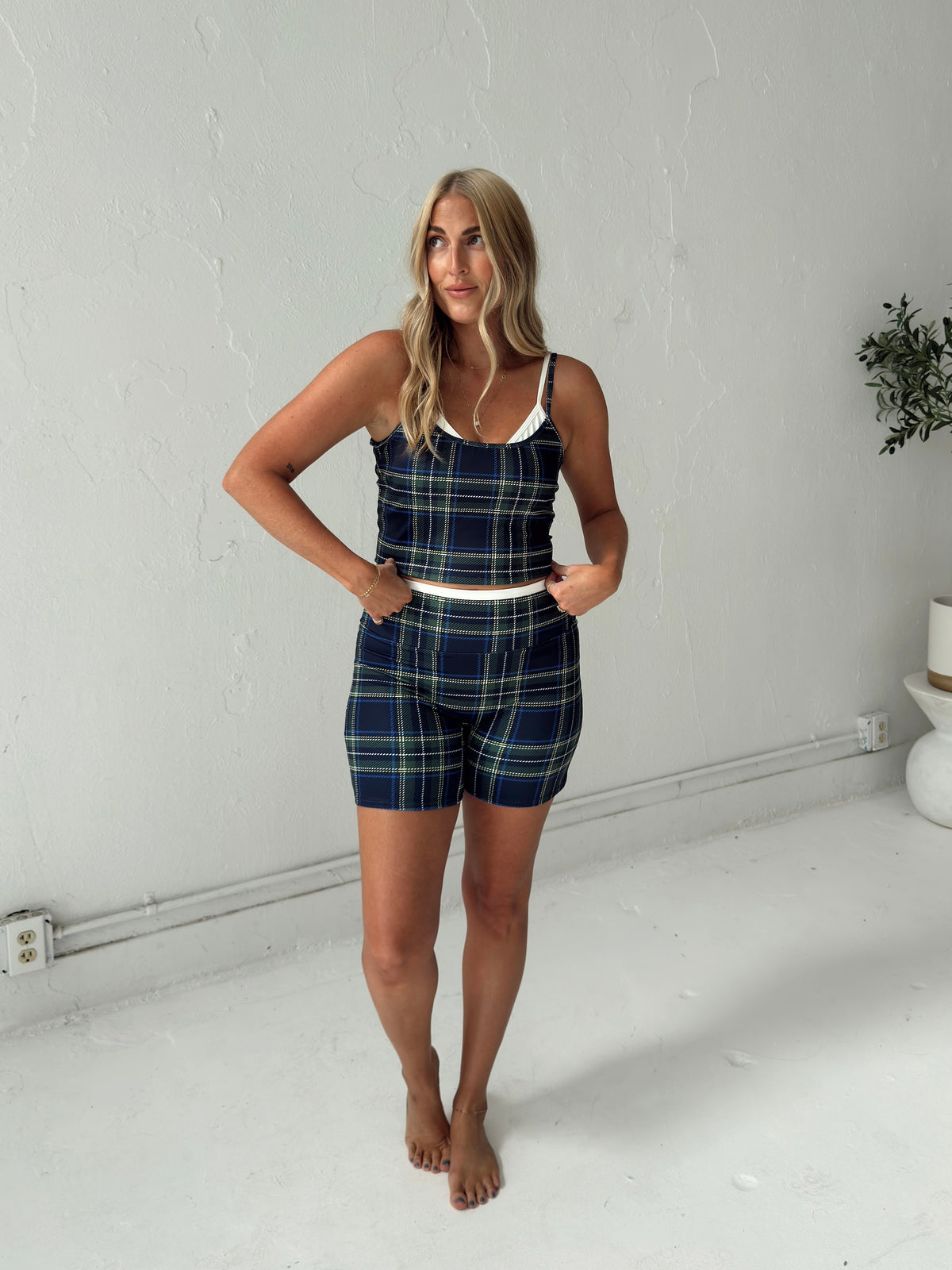 Navy Plaid Cami Top