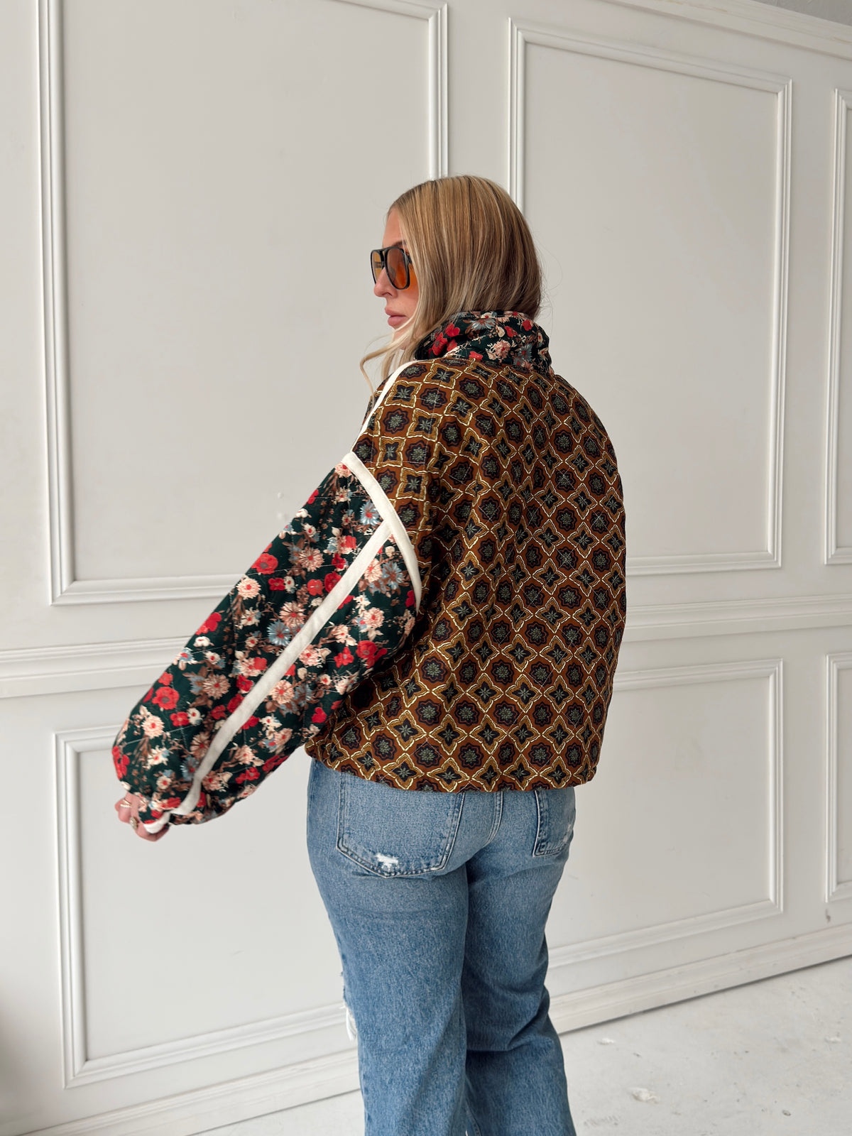 Quinn Quilted Bomber Jacket in Brown