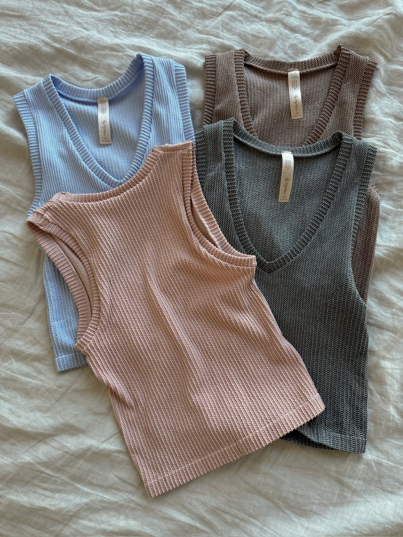 Two Tone V-Neck Tank - Rosy