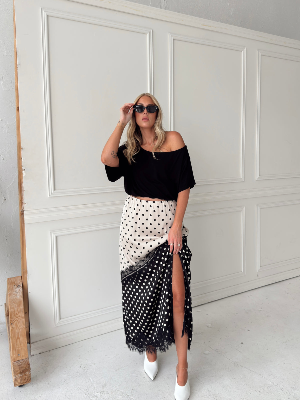 Diana Dual-Tone Polka Dot Maxi Skirt