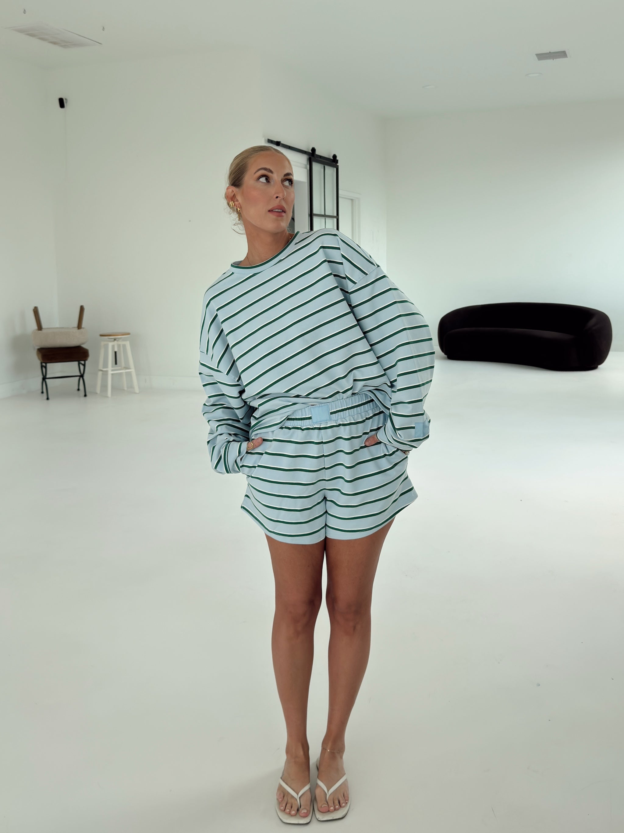 Crosby Stripe Shorts - Baby Blue and Green
