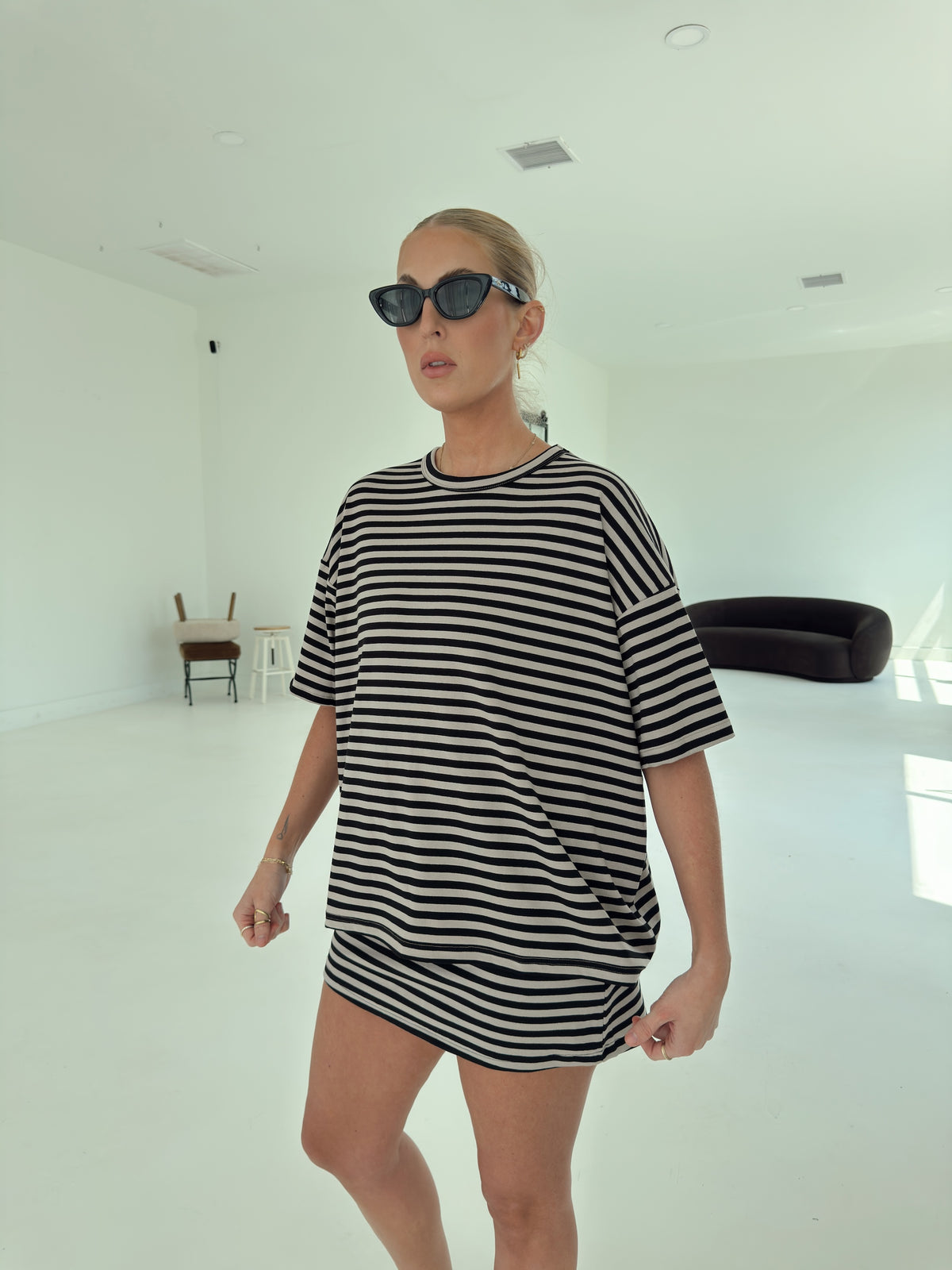 Weekender Stripe Top - Black/Taupe