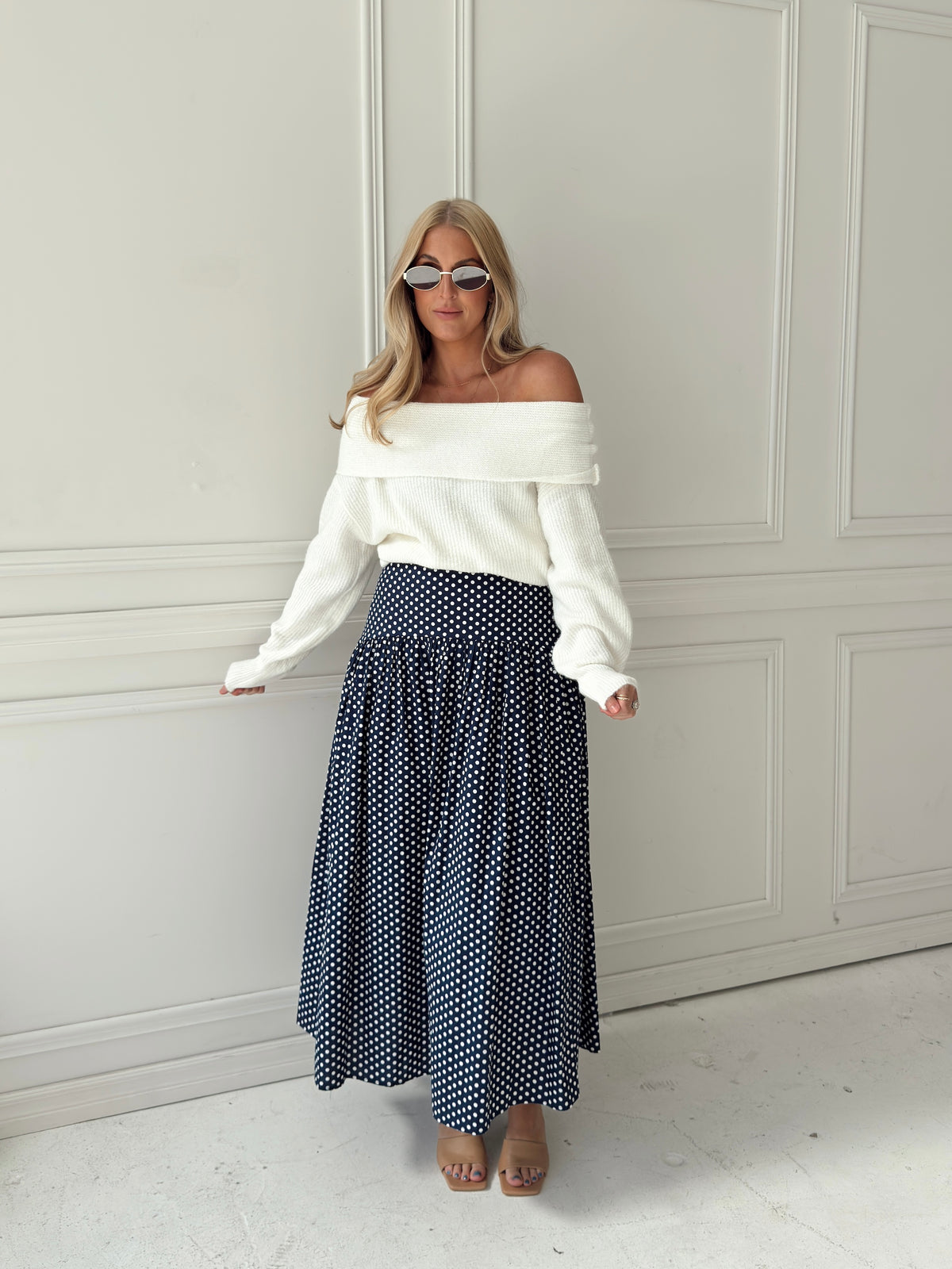Set Your Sails Polka Dot Skirt - Navy