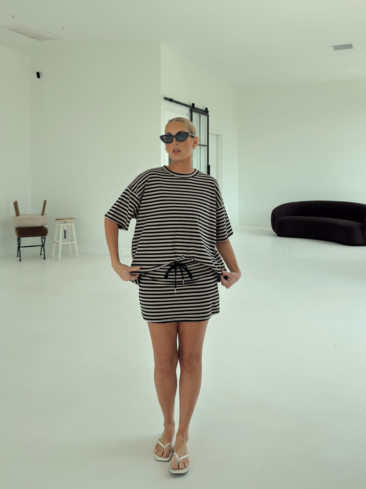 Weekender Stripe Top - Black/Taupe