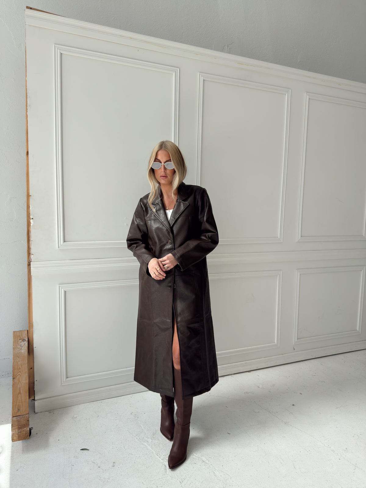 Freya Faux Leather Long Coat