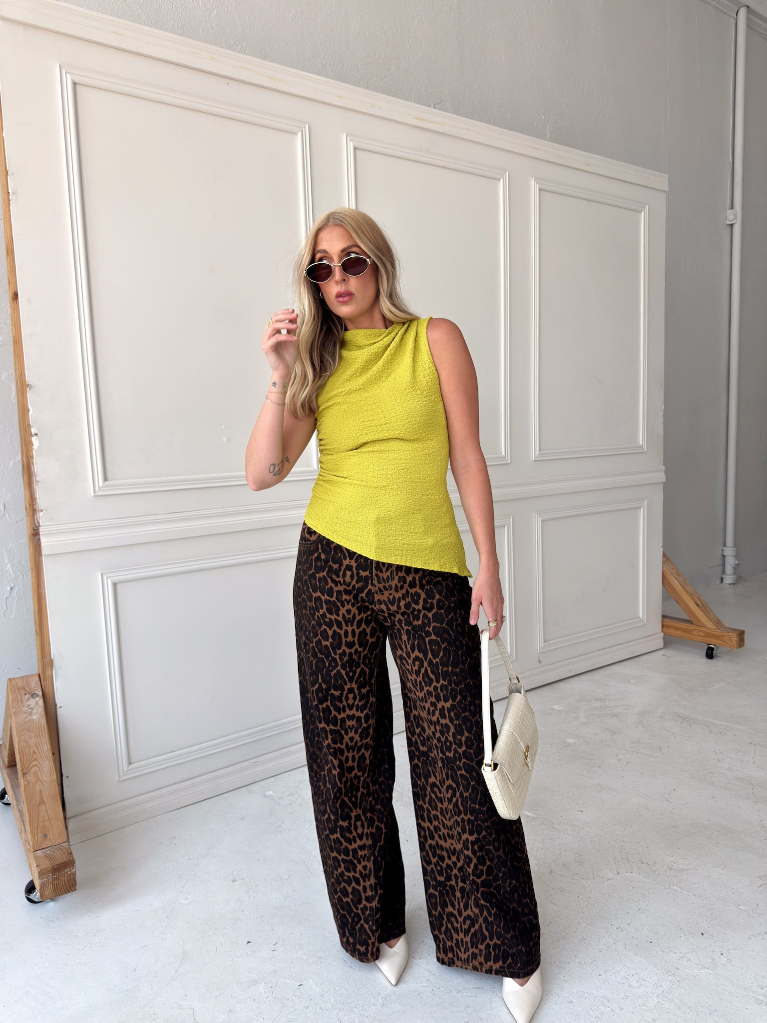 Ginny Asymmetrical Mock Neck - Chartreuse