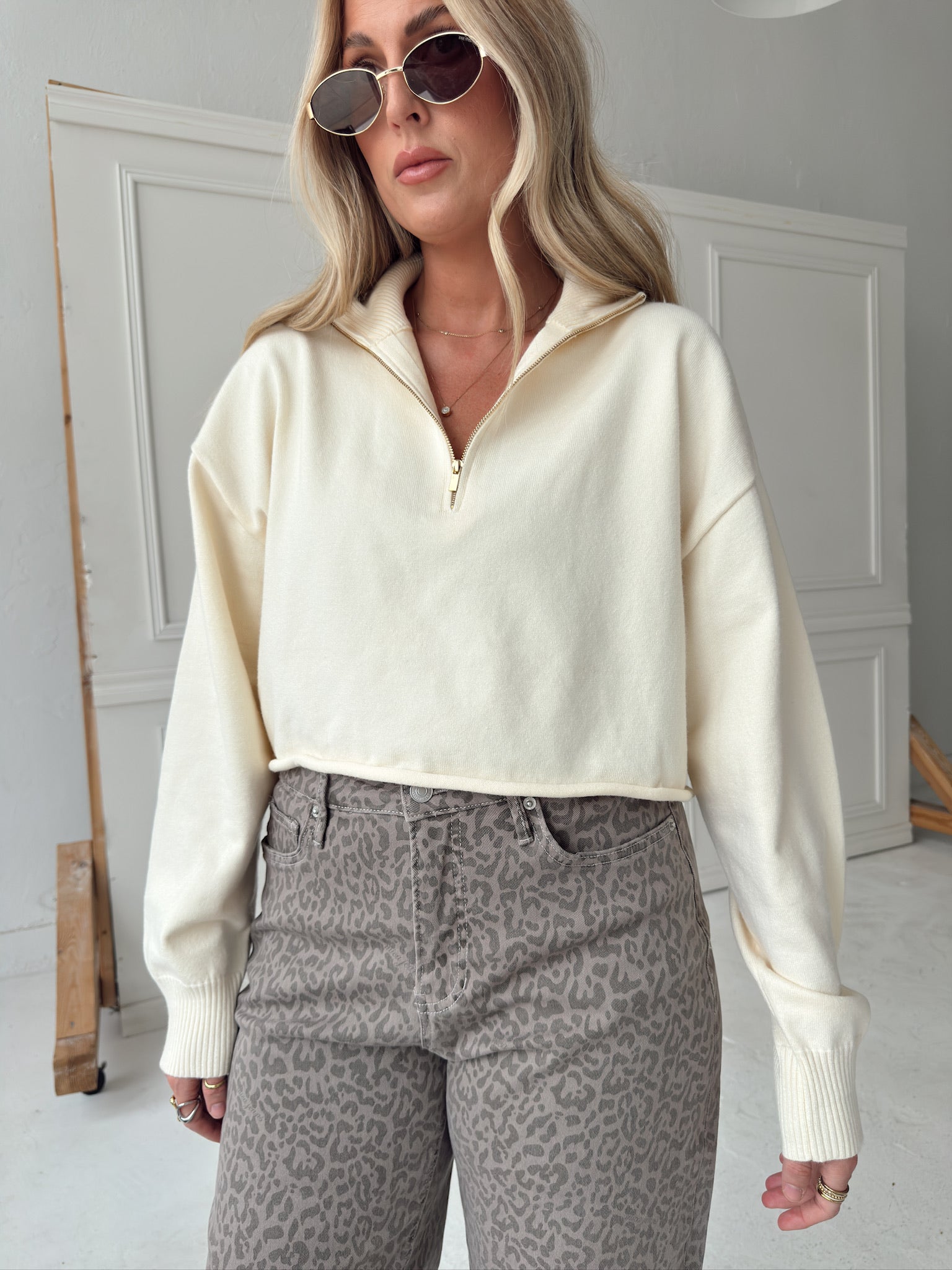 Caitlyn Knit Half-Zip Sweater - Cream