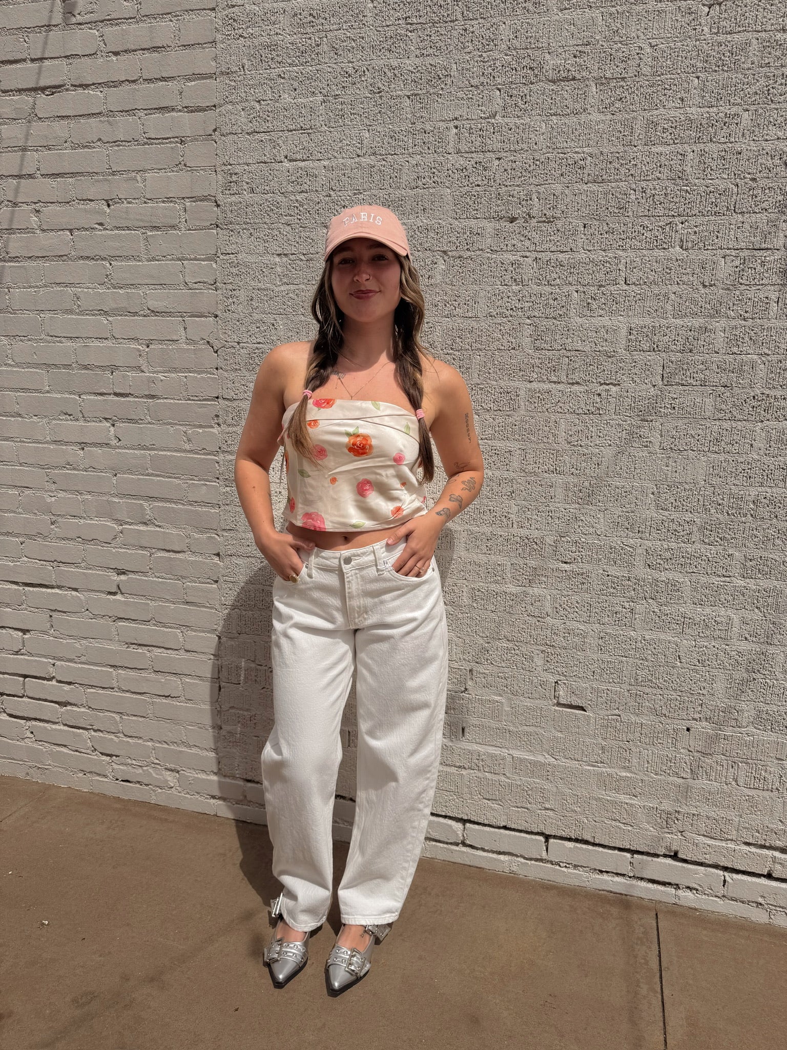 Floral Satin Strapless Top