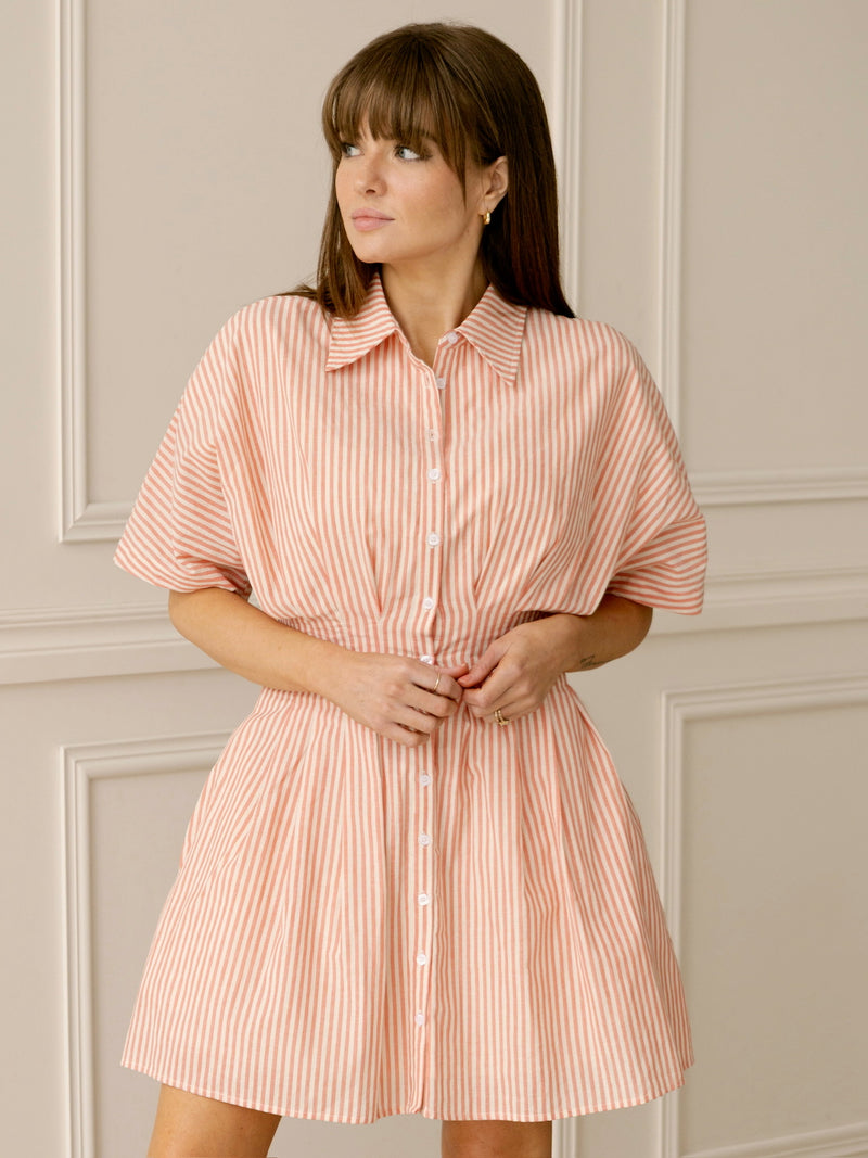 Angie Pleated Mini Shirt Dress - Poppy Red