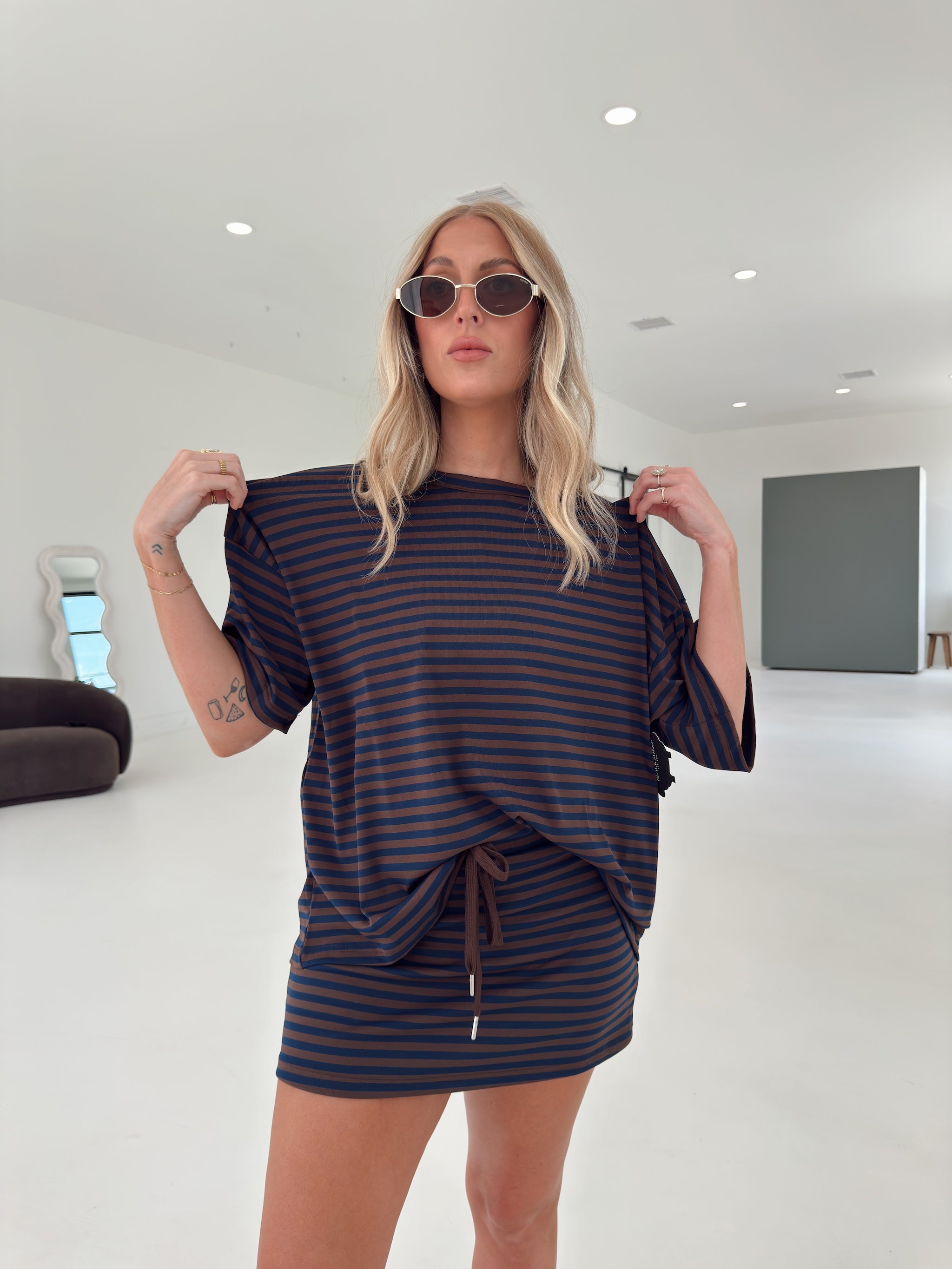 Pre-Order Weekender Stripe Top - Brown/Navy (restock eta 8/30)