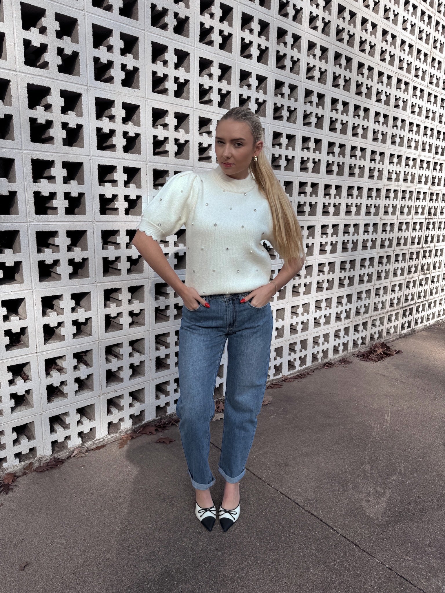 English Factory Scallop Embellishment Sweater