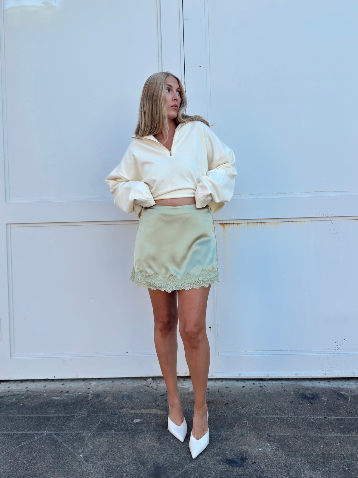 Sabrina Lace Trim Mini Skort - Matcha