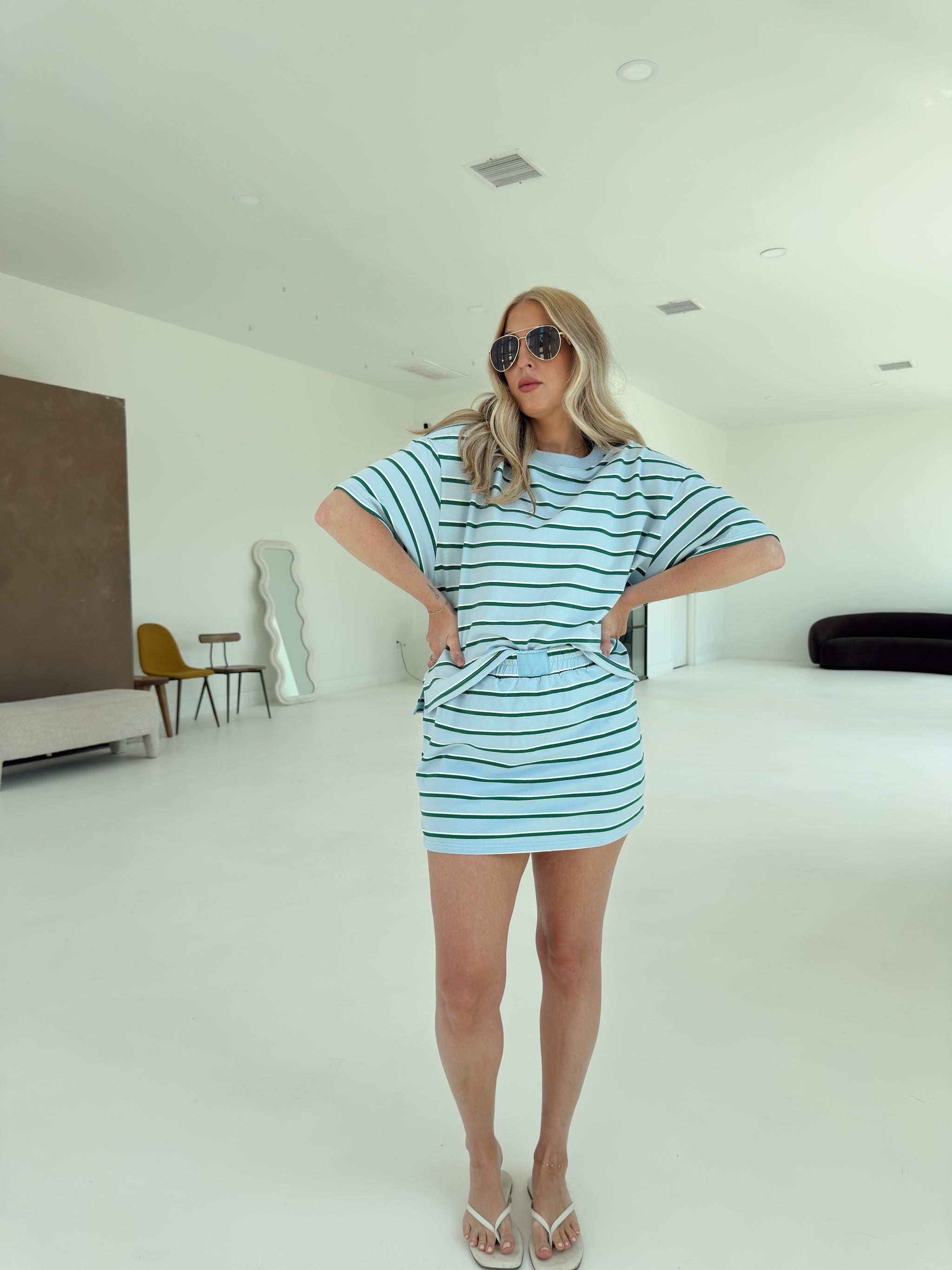Cassie Stripe Top - Baby Blue and Green