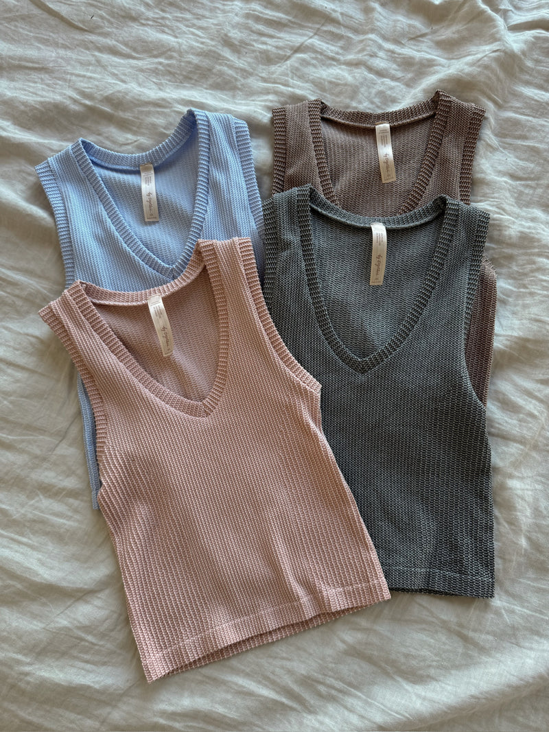 Two Tone V-Neck Tank - Rosy