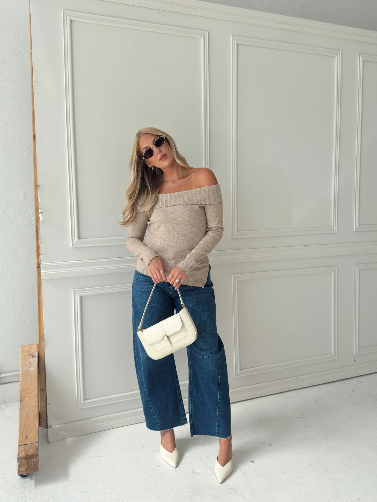 Charlotte Foldover Knit Sweater - Oatmeal