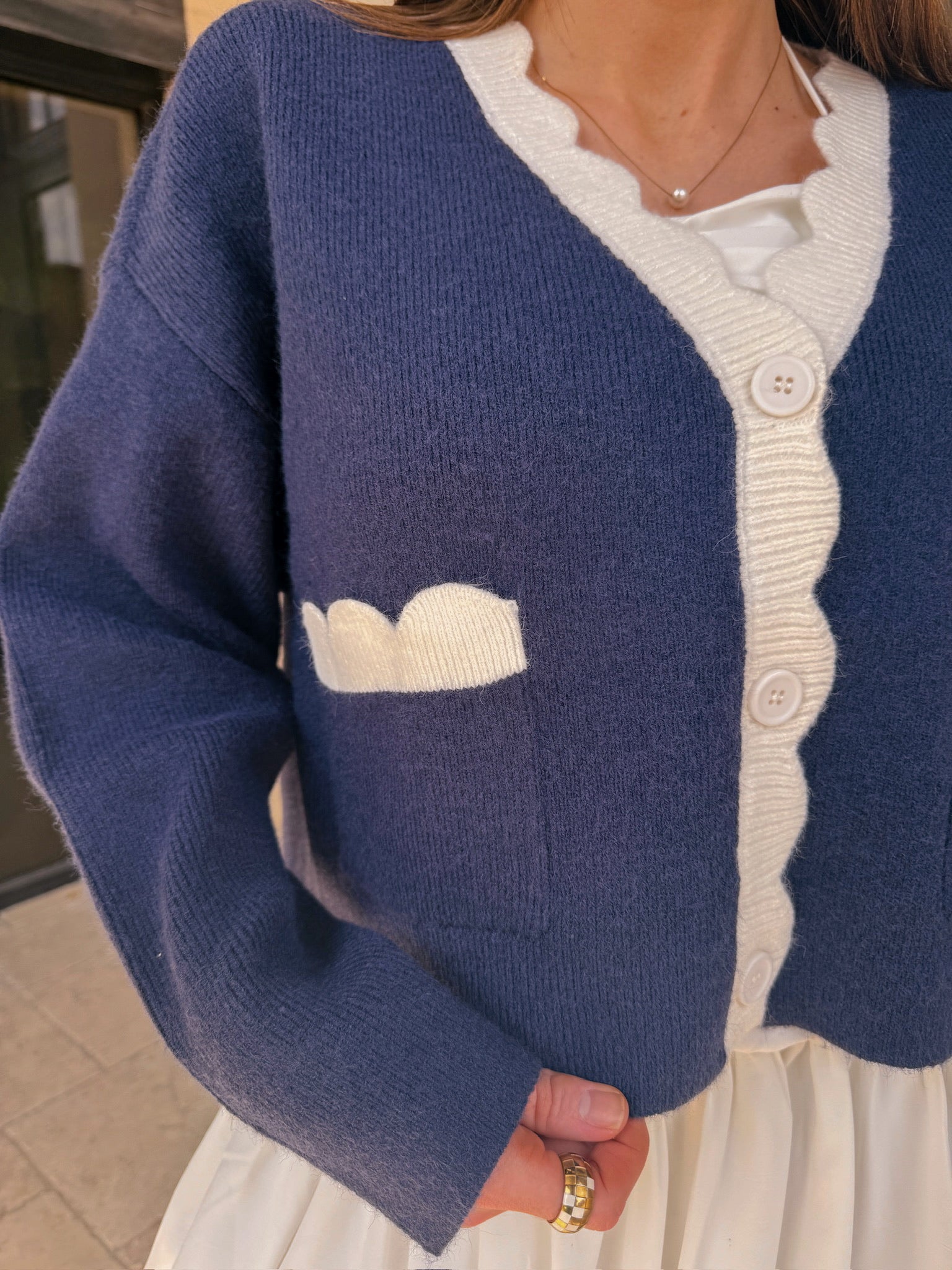 Sweet Scalloped Navy Cardigan