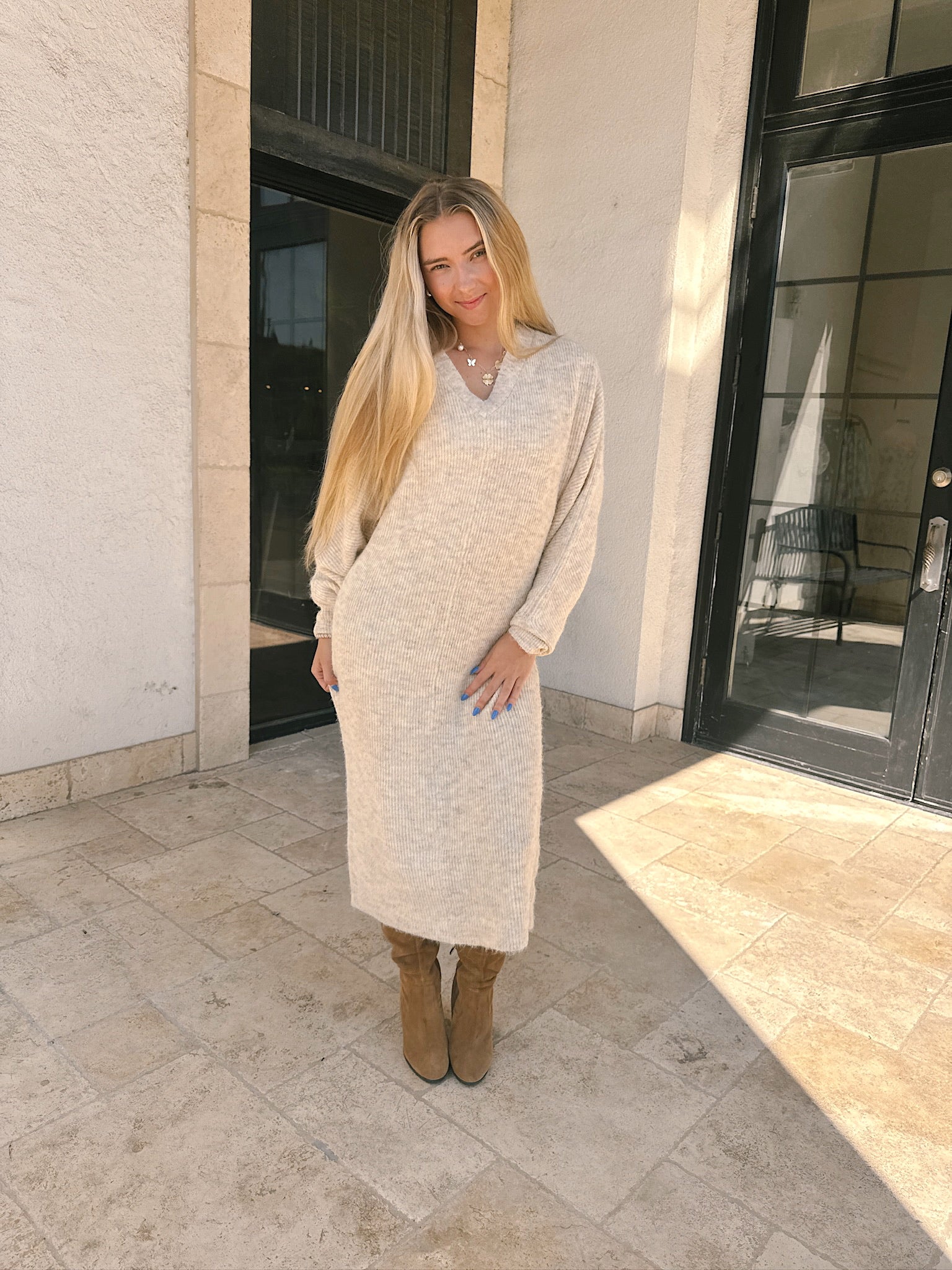 Meet Me in Santorini Cozy Maxi Dress - Heather Oatmeal