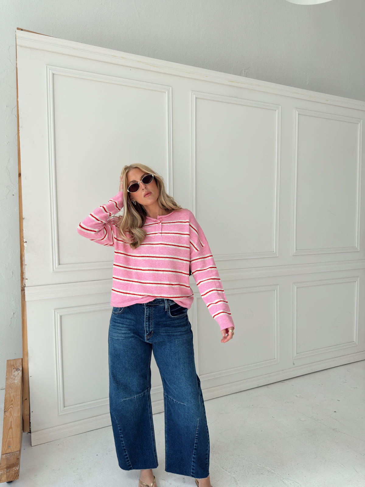 Caroline Cozy Stripe Knit Sweater - Pink