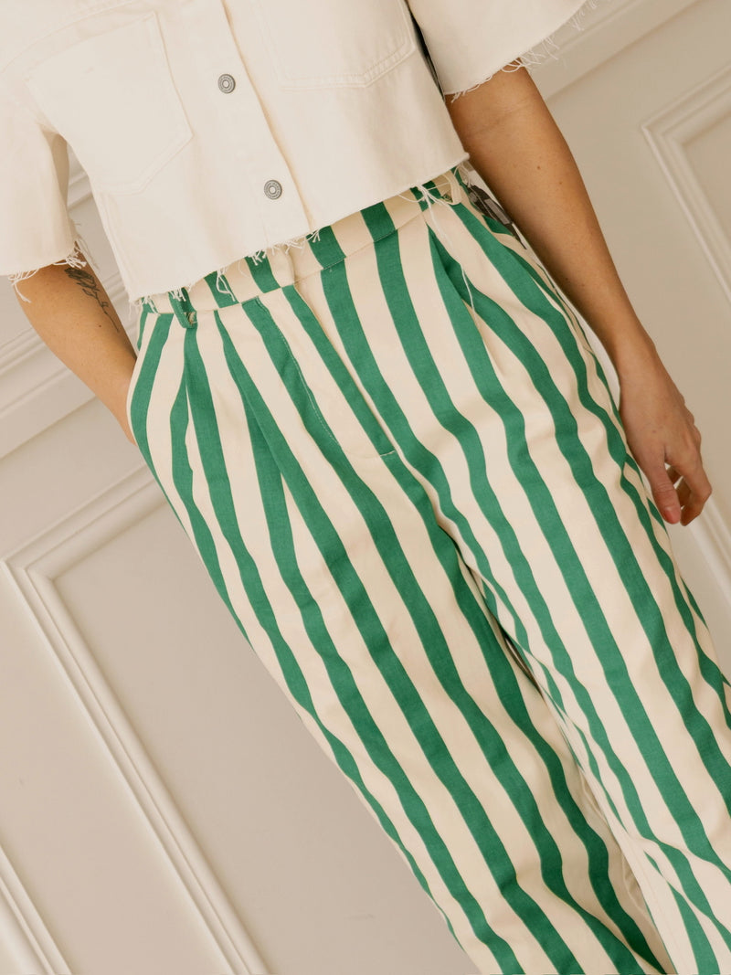 Green Striped Wide Leg Pant