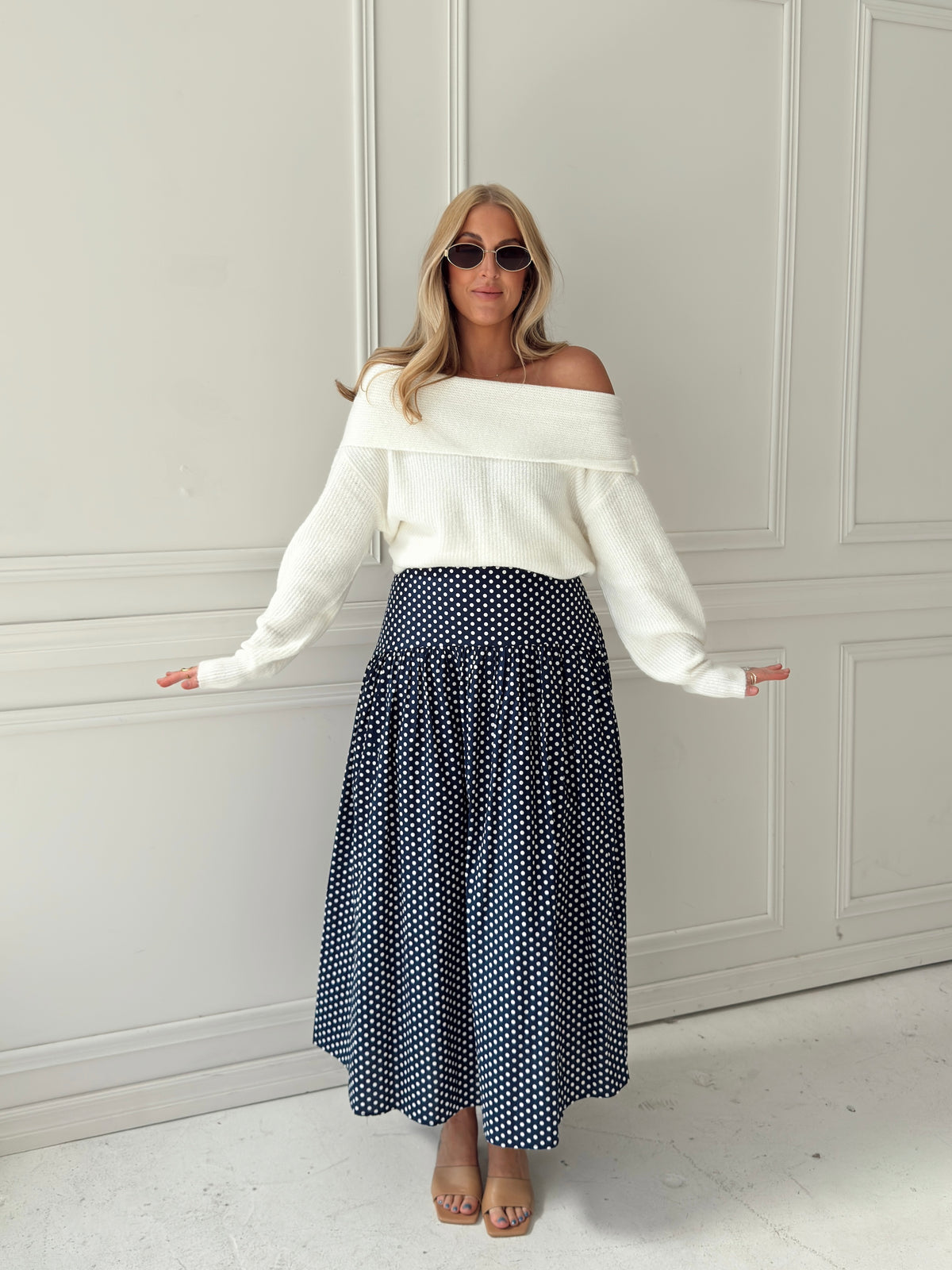 Set Your Sails Polka Dot Skirt - Navy