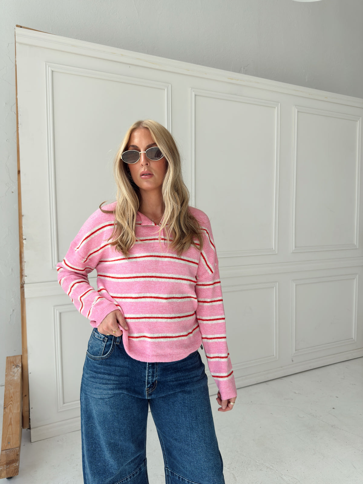 Caroline Cozy Stripe Knit Sweater - Pink