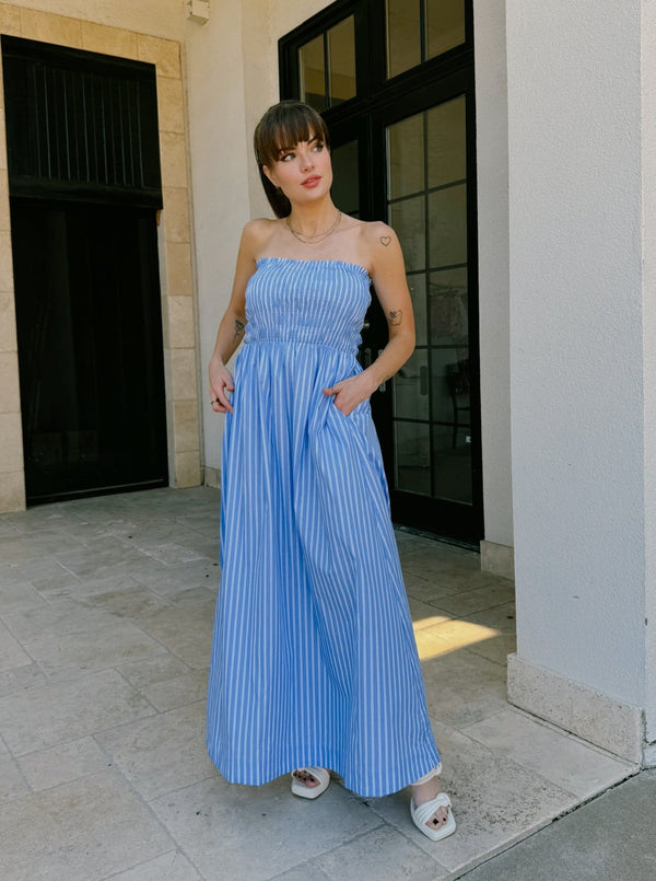 Hamptons Stripe Maxi Dress - Blue