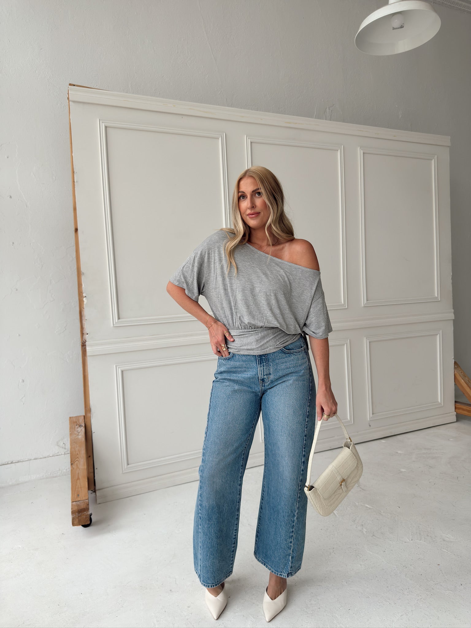 Jules Ruched Waist Top - Grey