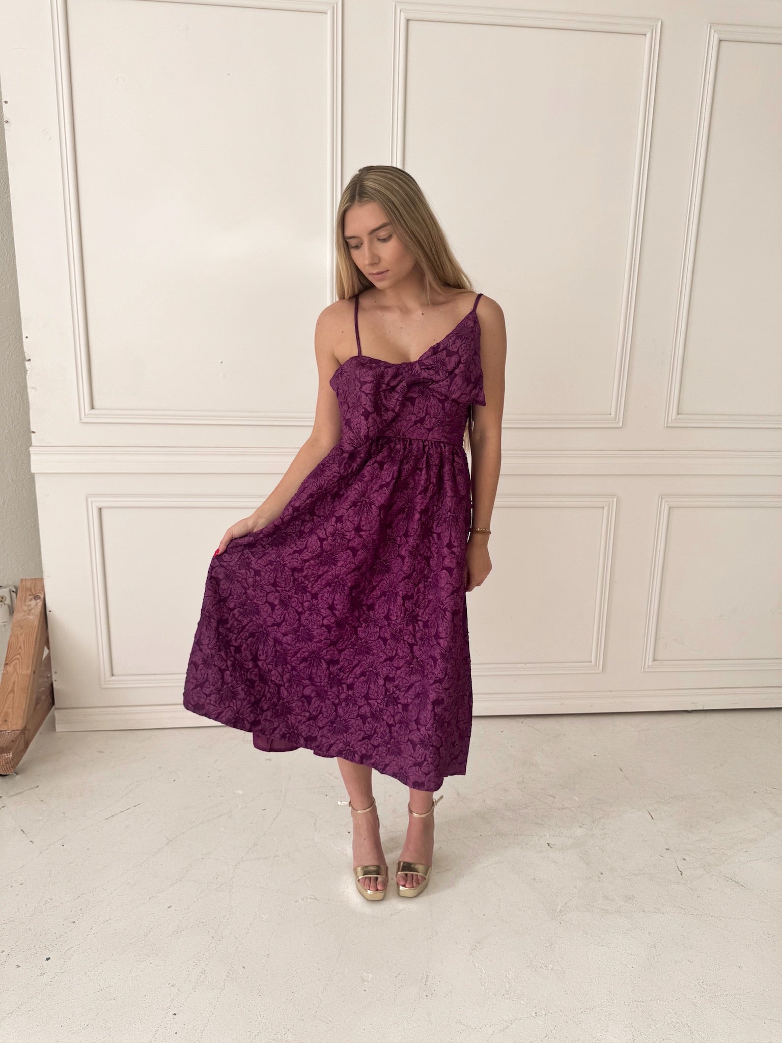 Meet Me in Santorini Violet Jacquard Bow Midi Dress