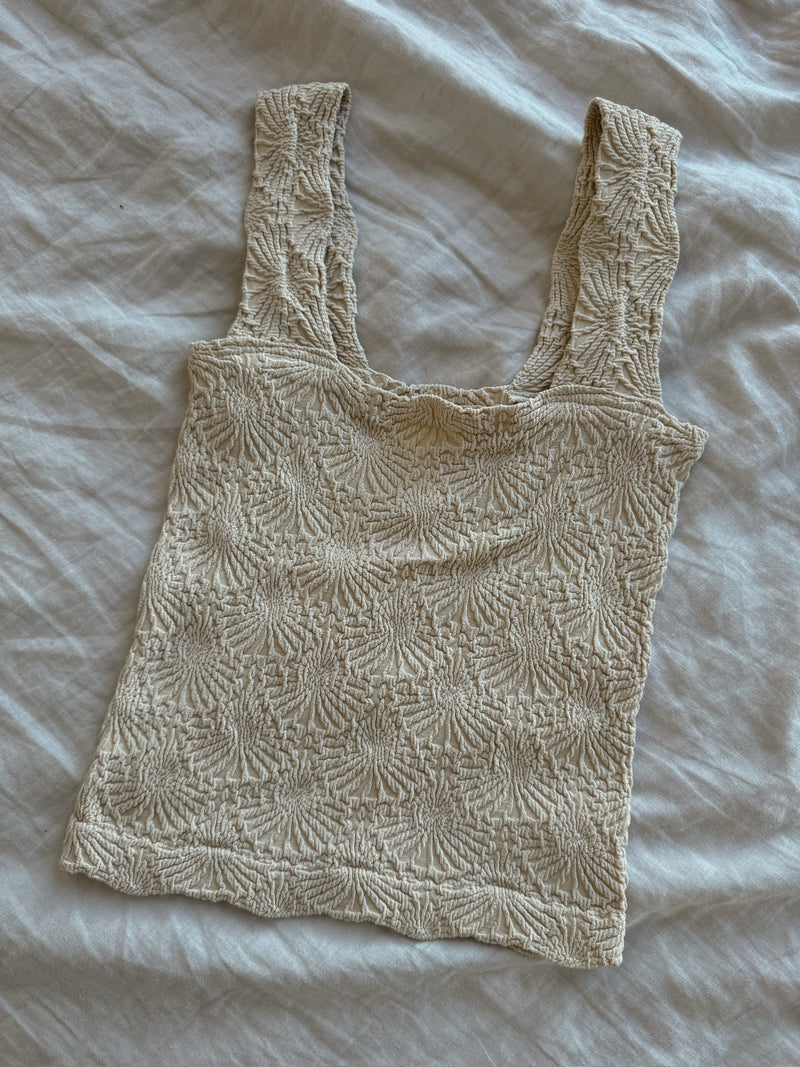 Jacquard Square Neck Tank - Oak Buff