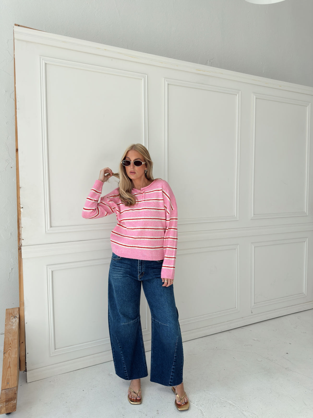 Caroline Cozy Stripe Knit Sweater - Pink