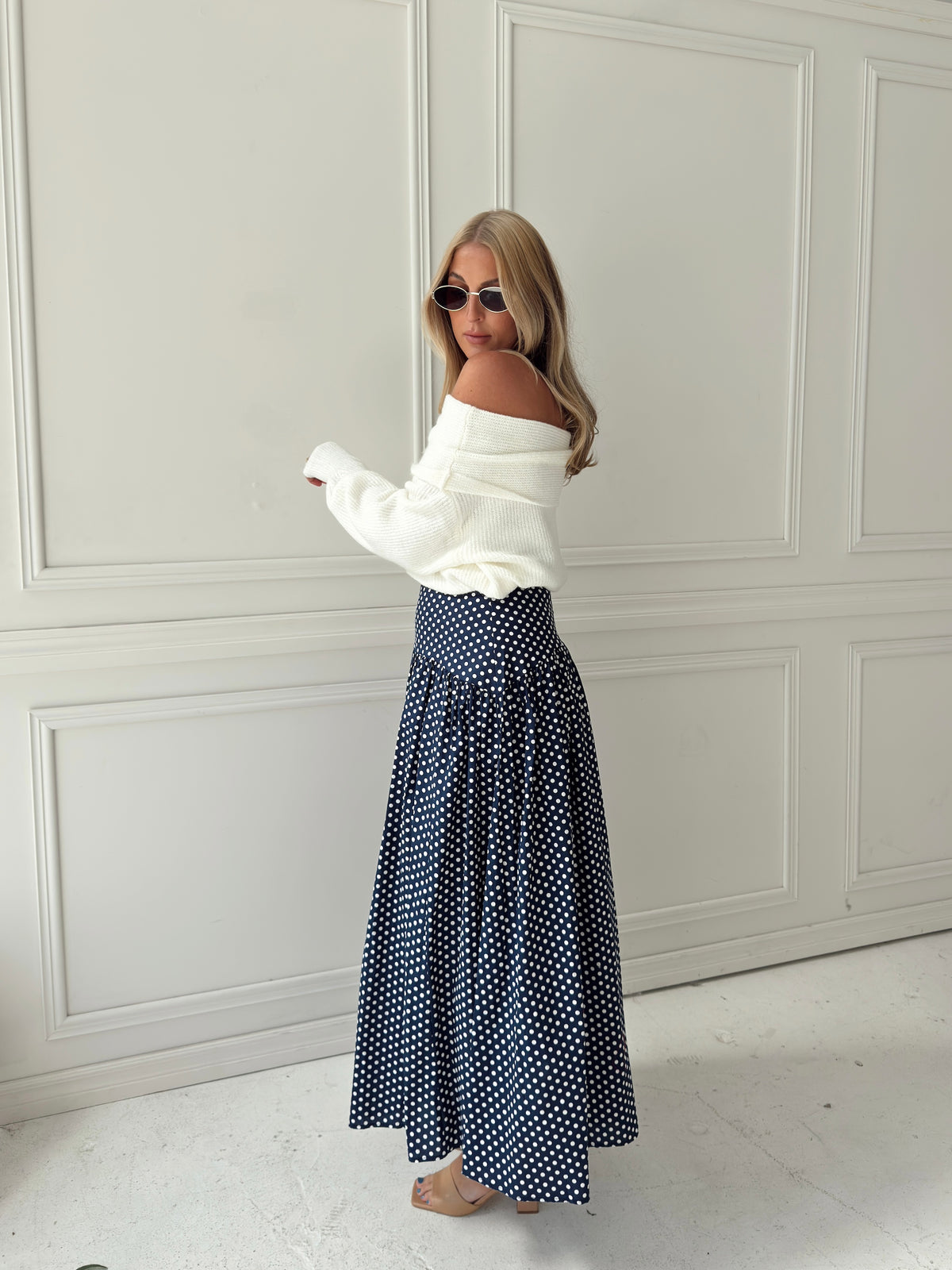 Set Your Sails Polka Dot Skirt - Navy