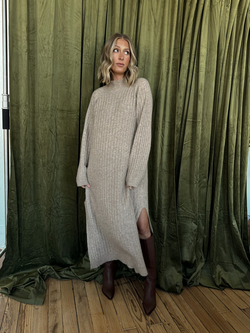 Macy Mock Neck Sweater Maxi - Oatmeal