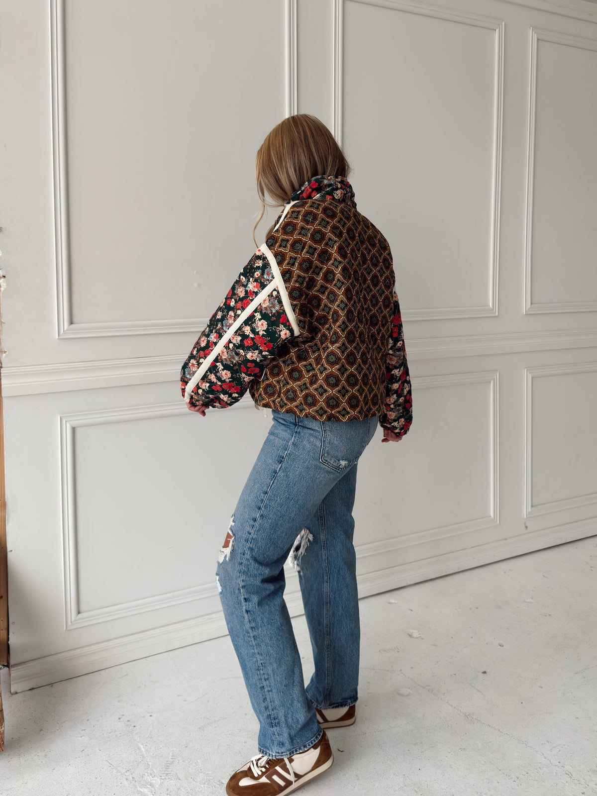 Quinn Quilted Bomber Jacket in Brown
